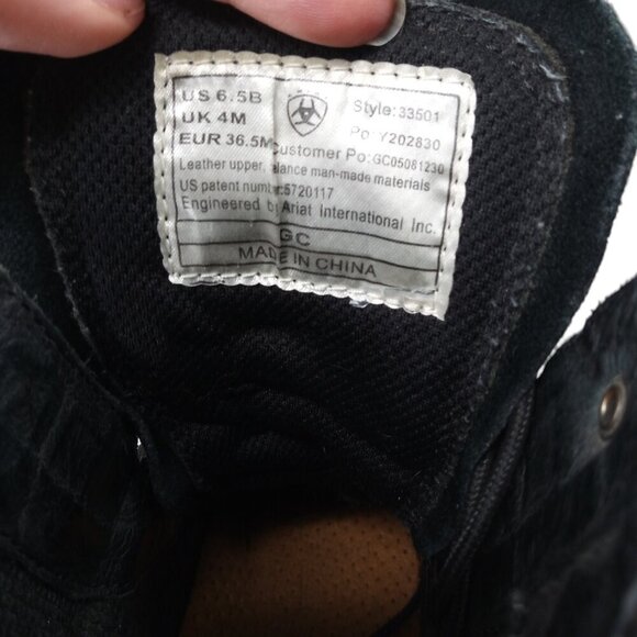 Ariat Black Leather Kiltie Paddock Western Riding Boots Size 6.5 Cowboy Womens - Picture 11 of 16